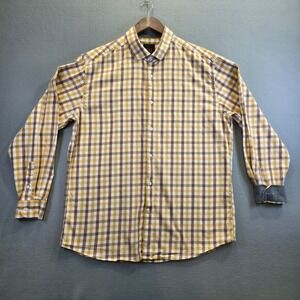 Linea Uomo Men's‎ Yellow Plaid Long Sleeve Button Up Flip Cuff Shirt Size 2XLT